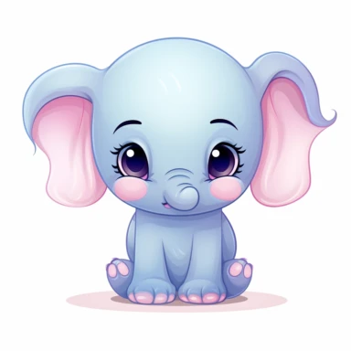 a kawaii cartoon elephant with big ears clipart, in the style of light indigo and light azure, subtle use of color, light pink and light orange, use of traditional japanese artistic techniques, bold colors, strong lines, clean and simple designs, precise detailing
