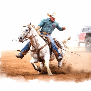 Steer wrestling, highly detailed, watercolor, clipart, illustration, white background, digital painting, paper crafting, no signature, no text