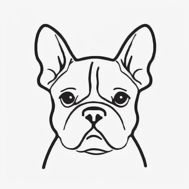 simple outline of a front facing Bulldog dog head, kids cartoon, minimalist, black on white, lineart, 2d flat file, silhouette, clipart, svg