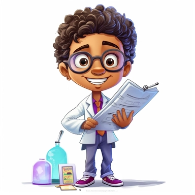 child hispanic science student, clip art, 4k, white background