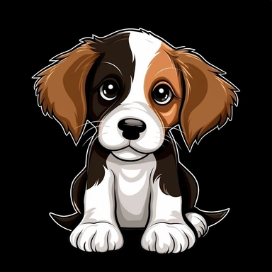 cute cartoon black white and brown dog clipart, black background,--no cut off edges