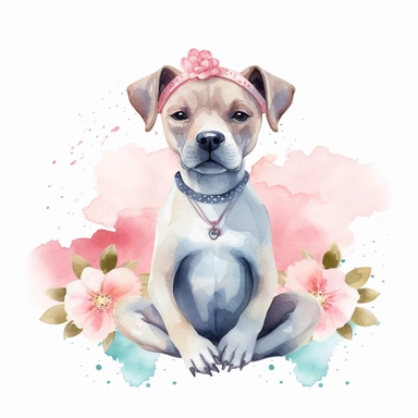 cute dog doing yoga exercise, yoga lotus flower background, watercolour clip art
