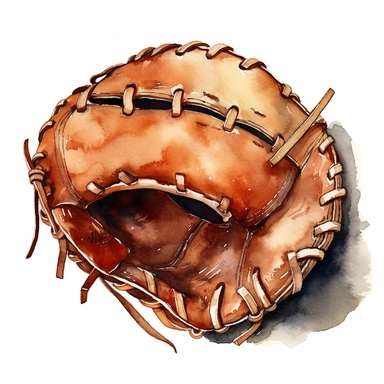 A close-up of a baseball glove, watercolor, clipart