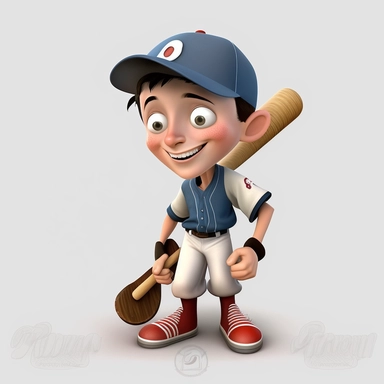 Baseball clipart. Sport graphics, boy Baseball player characters, smiling, 8k polished, white background, 3d rendered by pixar