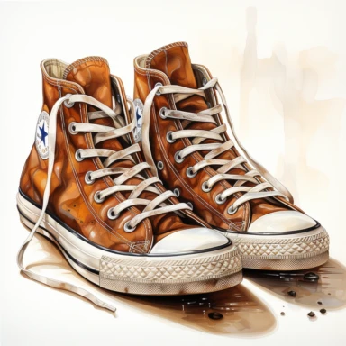 hand drawn , watercolor, hyper realistic, white background, white margins, 16k, ultra detailed clipart, cut out image, hand-drawn, ultra HD, sharp and clean art a pair of white vintage old worn sneakers 1940 -1950 era , capturing the romantic and feminine aesthetics often associated with vintage fashion and travel, Clipart