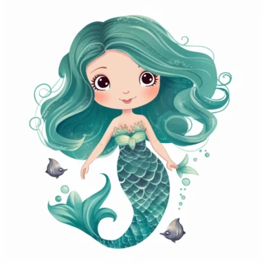 one unique little hand draw mermaid flat clipart, white background
