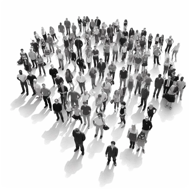 a high-definition wide-angle photo of clip art of black and white outline people