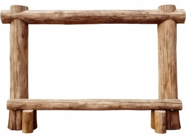 Frame made of old wood whith two feet, immediate foreground, white blank empty canvas, clipart, isolated, white background, extremely detailed, photo realistic, high resolution, realistic, 8K
