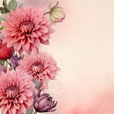 shades of pink dahlia flowers, page border style, clipart, watercolor, vintage