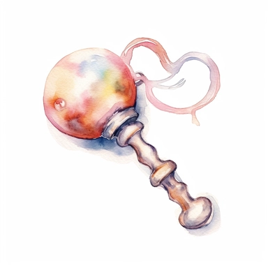 watercolor baby rattle clipart white background