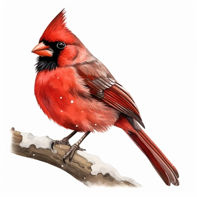 Watercolor Red Cardinal during winter clipart, realistic, photorealistic, highly detailed