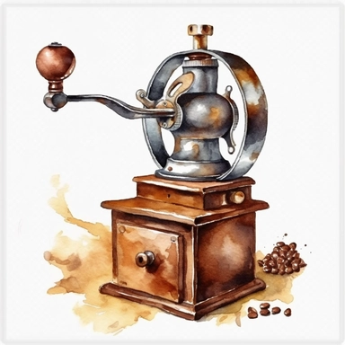 coffee grinder, clip art, watercolor, isolated white background, 8k