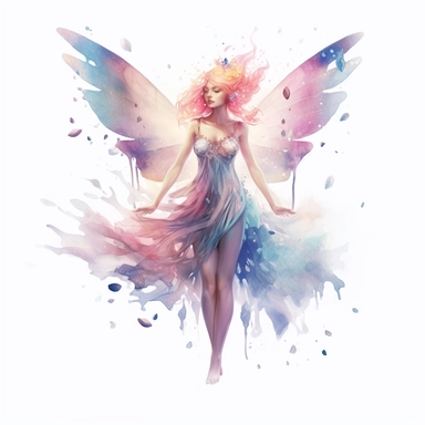 Fairy, clipart, intense white and deep pastel colors, dnd, watercolor, no background, isolated on a white background, self contained, well defined edges, by amy sol and magali villeneuve and susan bourdet and ross tran, spaced out, glowy, intricate, 8k