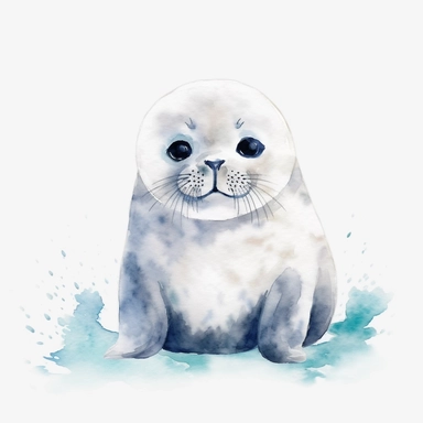 baby arctic harp seal, watercolor clipart, minimalist, transparent background,