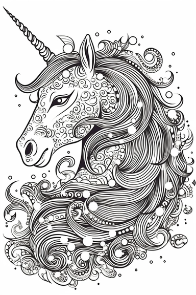 cute unicorn playing depicted in the style of clipart, white background, vector lines, in the style of a coloring book, thick, clear,lines, black and white,