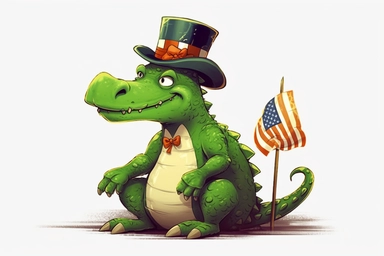 Cute American alligator in st partick's Day clipart, cartoon, white background,