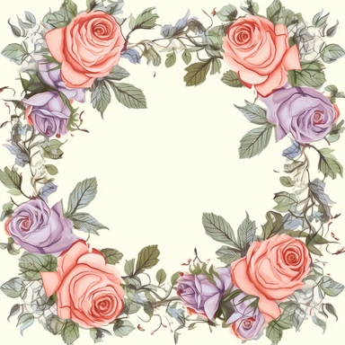 Rose Border Clipart: A decorative border made of roses, great for framing text or images in invitations, cards, or certificates, pastel color