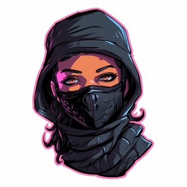 clipart, anime style urban black women balaclava ski masks aesthetic, rap aesthetics, rapcore, techwear streetwear luxury fashion centered with margins on a isolated background