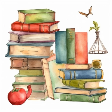 Watercolor vintage books library clipart. PNG on transparent background. Reading, retro vintage clip art set. Back To School clip art.