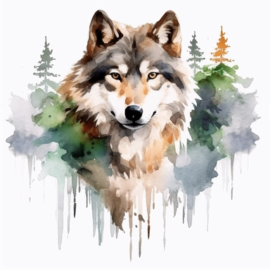 watercolor clipart white background wolf forest animal woodland