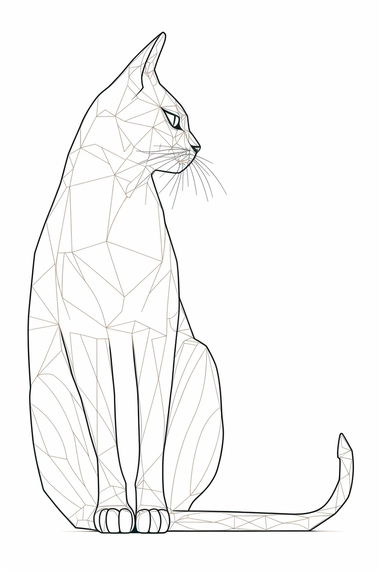 cat sitting in profile, thin line silhouette outline simple one line sketch, vector logo clipart, leonardo da vinci style, white background,