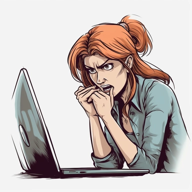 clipart illustration angry woman is typing white background
