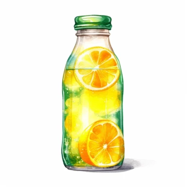 single clipart image png graphic of a Hyper Realistic Euphoric Watercolor Vibrant Lemon Juice Drink bottle