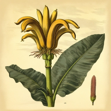Clipart, vintage, Flower of the banana tree, MUSA, candice maculata fructa, botanical illustration, hand-drawn, texture