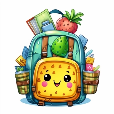clipart back to school illustration with cute backpack. Vector style. White isolated background