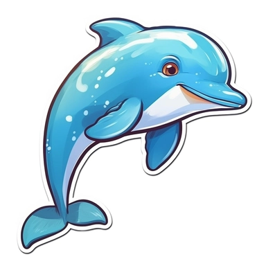Cute Cartoon Dolphin Sticker, water, illustration, funny, clipart, simple, high quality