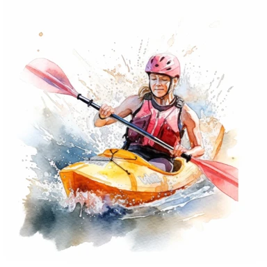 female kayaker, clipart, illustration, summer, water color, white background, high detail