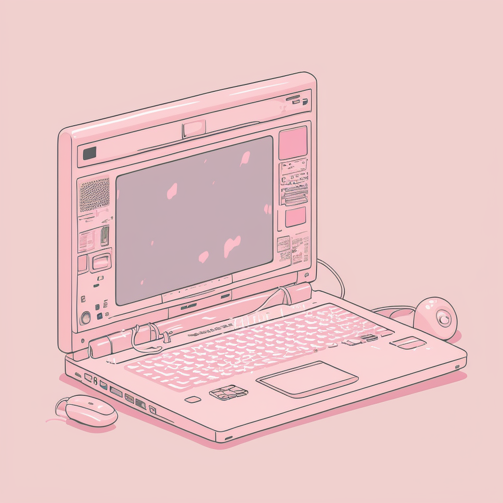 clipart, cute pink illustration of computer laptop, in the style of ...