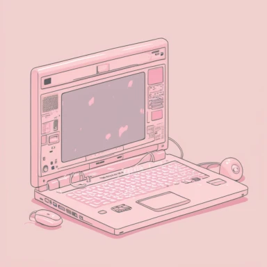 clipart, cute pink illustration of computer laptop, in the style of kitsch aesthetic, subtle use of color, minimalistic objects, subtle colors