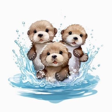 Baby Sweet Sea Otter, Swimming together in synchronized harmony, creating a delightful water dance , clipart for nursuring, animated, white transparent background