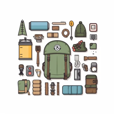 simple color palette, a selection of camping equipment laid out, graphic style, Vector Line Art, l minimalistic logo, minimal, korean illustration style clipart art supply theme cute on white background