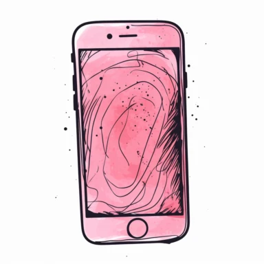 pink drawing of a iPhone, clipart style, symbolizing technology.