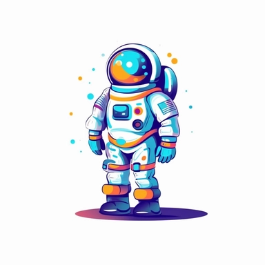 astronaut, blue colors, Clipart Design, white background, vector illustration, flat vector, rounded forms, vibrant colors, colorful, Figma, dribbble, Adobe Illustrator