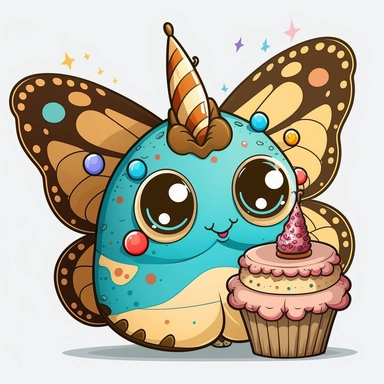 Butterfly kawaii birthday, cartoon, vector, sharp focus, super detailed, illustration, 16:9, v4, q2, 16k, High quality, clipart