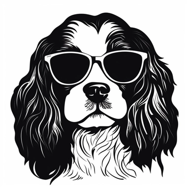 cool Cavalier King Charles Spaniel Dog with sunglasses SVG, black with white background SVG Dxf EPS Png Cdr Ai Pdf Vector Art Clipart instant download Digital Cut Print File Cricut Silhouette