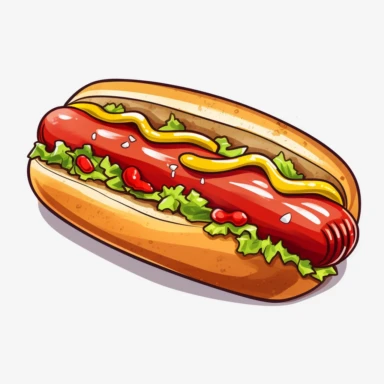hotdog clipart, cartoon style, no background