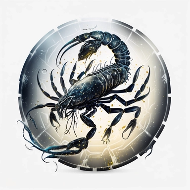 round mystical astrological scorpion zodiac sign, fantasy, fairytale, astrological details, storybook, clipart, digital painting, light ink, very detailed, very realistic, bright mood, white background, 4k quality