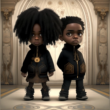 Black boys art, siblings , friends , dreadlocks , black boys clipart, cool black boy, twins png, brothers clipart, afro ,Full body with legs , Highly detailed close-up portrait , standing , Nicoletta Ceccoli, Mark Ryden, lostfish, Earl Nor, global lighting, divine rays, detailed and intricate surroundings, sf, intricate artwork masterpiece, ominous, matte painting movie poster, blue ratio, trending on cgsociety, intricate, epic, trending on artstation