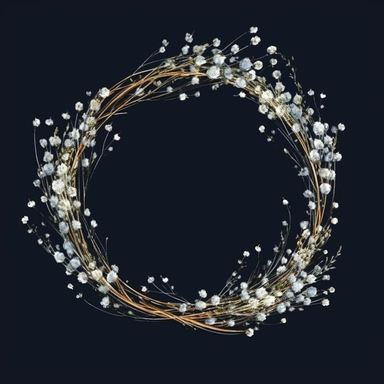 framed by thin border, wide view, central composition, fit in shot, full length, uncropped ,watercolor baby's breath wreathes, clipart, vector, dark background
