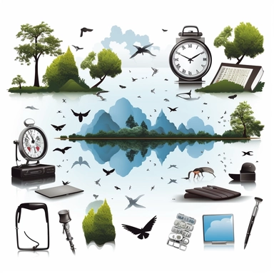collection of isolated clip art images, business themed nature background