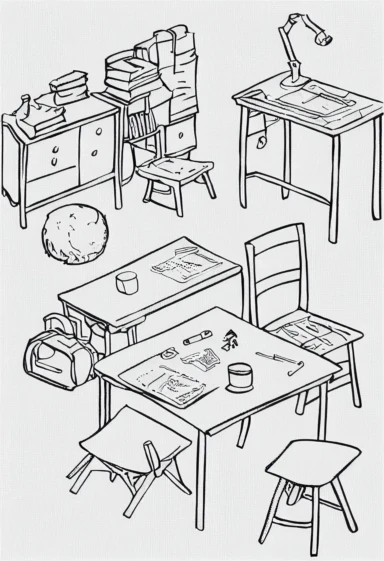 simple drawing, 1 1bit, 1 small furnitures, 1 sticker art, 1 color by numbers, 1 coloring page for adults, 1 , printable outlined artwork, 1 coloring book page, 1, line art, 1 white backdrop, crisp lines, vector image, svg style, clipart style,