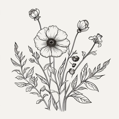 a vector line art Floral illustration, minimalism, Flower, Botanical clipart, branches