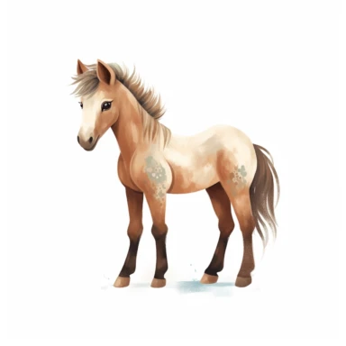 a baby horse clipart with illustration, full body shot ,8k, style of Bohemian, style of Anna Süßbauer and Jon Klassen,vector, Vector, white background,Solid Background, Sharpness and clarity, masterpiece, trending on Artstation and Dribbble.