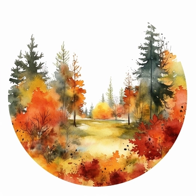 watercolr autumn forest circle clip art