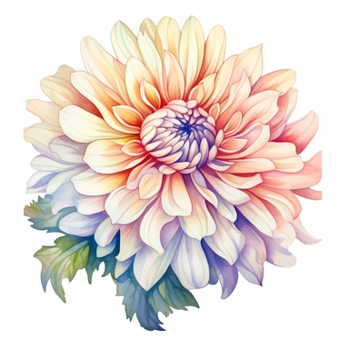Watercolor snow white dahlia clipart on a white background in the style of feminine sticker art, Tanya Shatseva, storybook illustration, pure and pristine shades, Georgia O'Keeffe, flower and nature motifs, colored line art, colored outlines, cottagecore design, watercolor on white background, ombre, warm tones, colored line art, colored outlines, iridescent ombre, gradient shading, winter snow tone, vibrant digital art oil paint photorealism, an illustration of a colored flower, meticulous sket