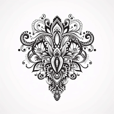 black lineart henna style ornament symmetrical wrist design. Clipart on white background.